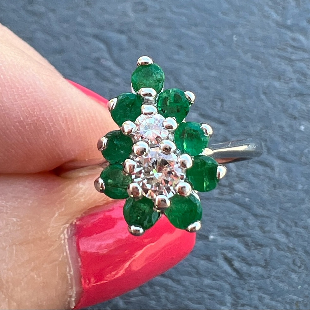 VINTAGE 14K DESIGNER PEAR EMERALD DIAMOND RING ENGAGEMENT PROMISE ANNIVERSARY